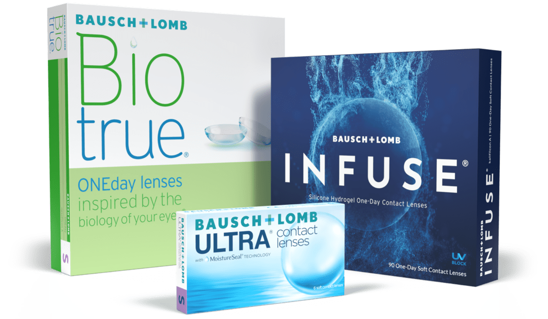 The Bausch + Lomb line of contact lenses, including Biotrue, INFUSE, and ULTRA.