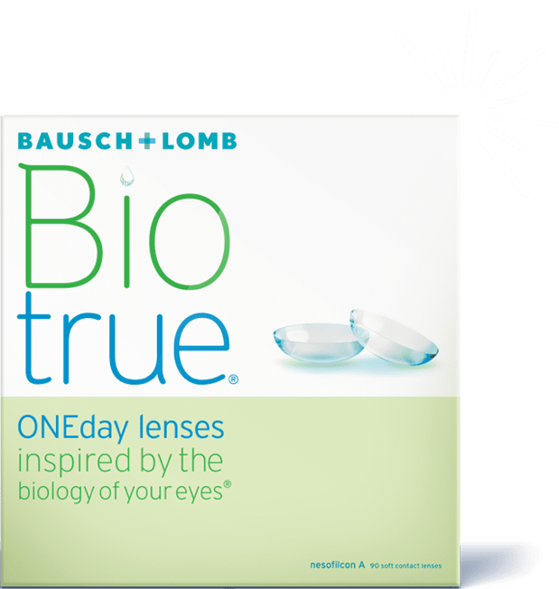 Boxes of the variety of Biotrue ONEday daily contact lenses available.